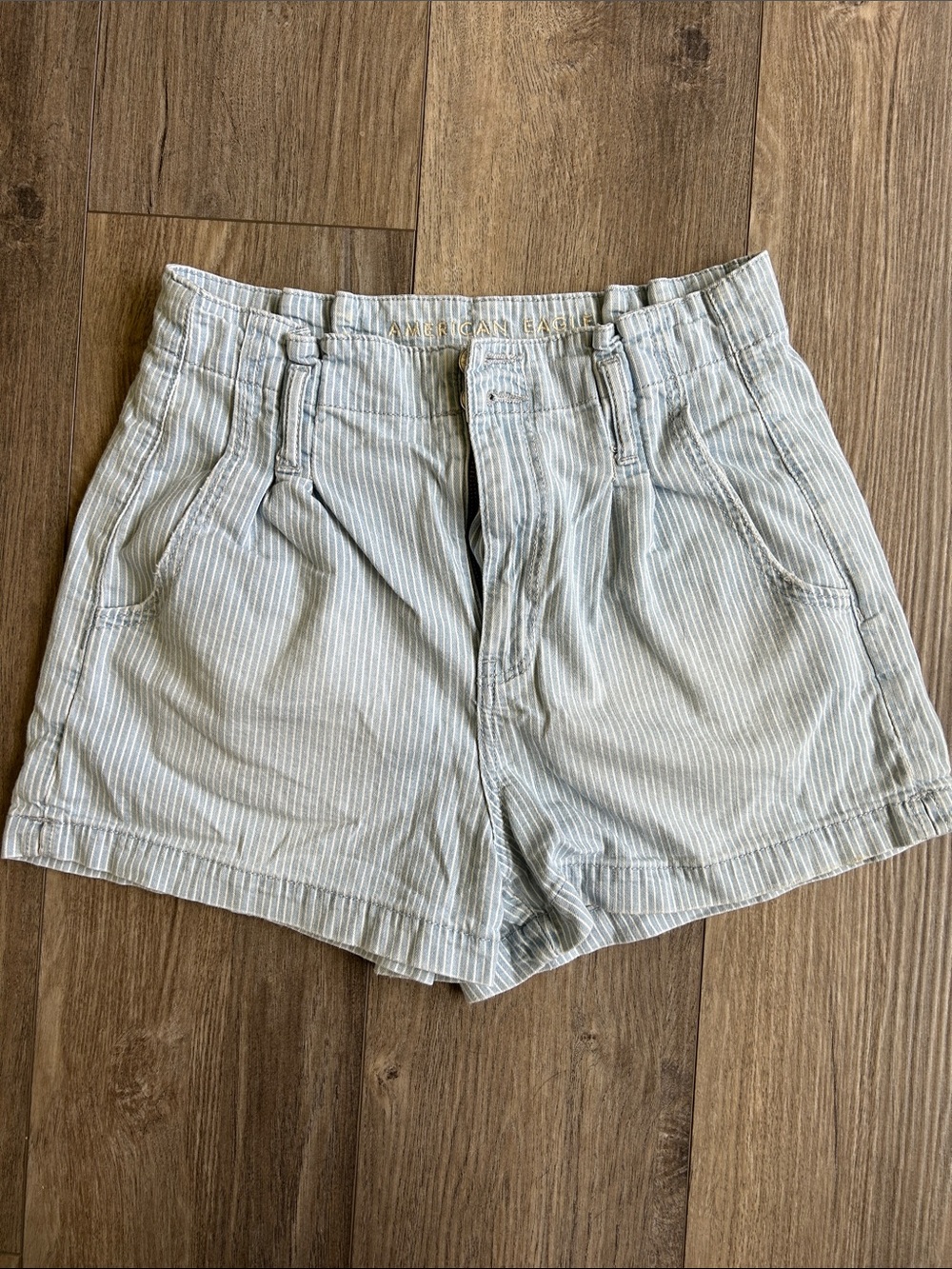 American Eagle Outfitters High-Waist Pinstripe Shorts - Light Blue & White